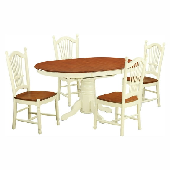 Dining Room Set -Kitchen Dinette Table And Dining Chairs-Finish:Buttermilk & Cherry,Number of Items:5,Shape:Oval,Style:Wood Seat