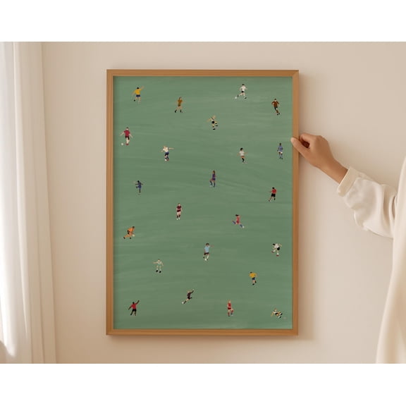 Tiny Soccer Players Print | Minimalist People Art | Gift for Soccer Player | Modern Home Office Decor Poster, 8x12 UNFRAMED