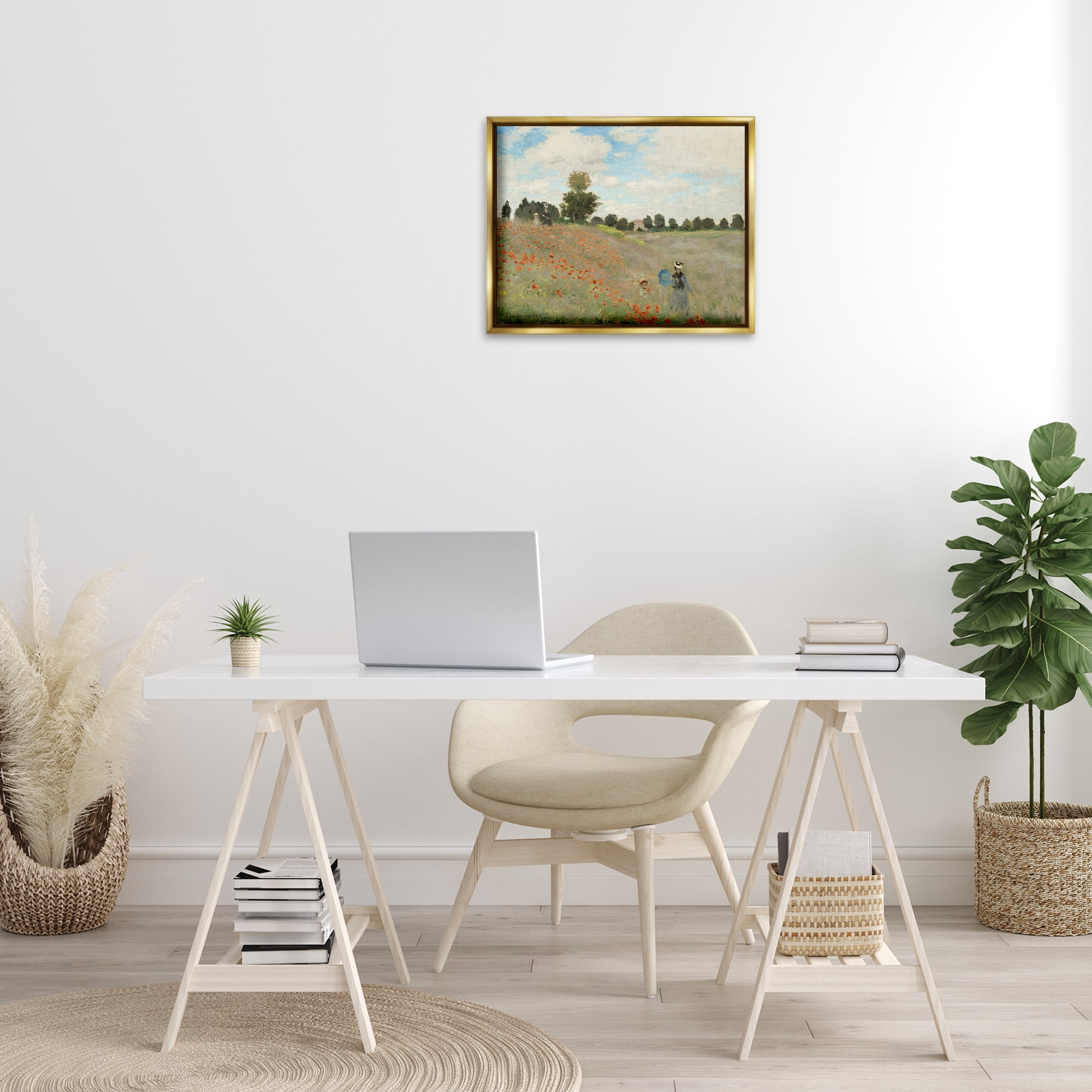 Stupell Industries Classic Monet Poppy Field Landscape & Nature Painting Gold Floater Framed Canvas Art Print Wall Art, 21 x 17