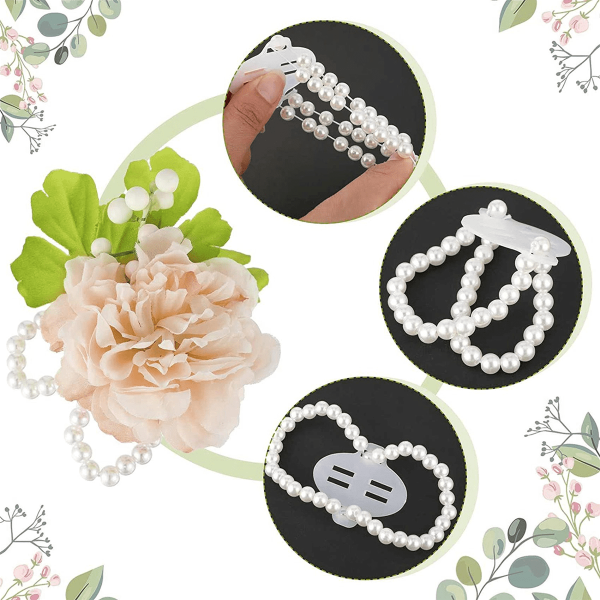 64Pcs Elastic Pearl Wrist Bands Corsage Accessories Wedding Wrist DIY Decor for Wedding Beach
