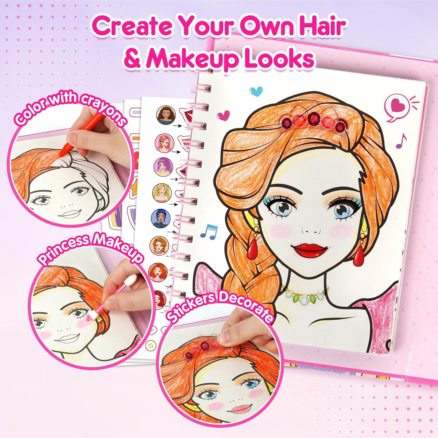 Mocoosy Makeup Craft Kit for Girls Ages 6-8 DIY Makeup Activity Book with Stickers, Mess-Free Dress-Up Art Crafts, Travel Game Car Road Trip Airplane Toy Birthday Gift Ideas for 4 7 9 10 12 Years Old