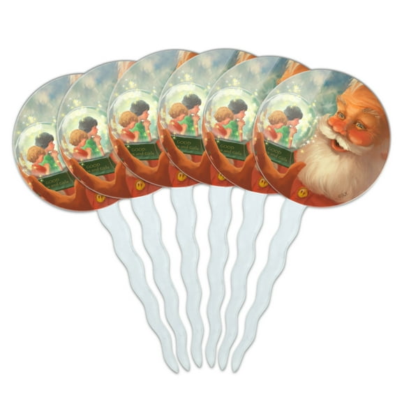 Christmas Holiday Santa and Good Boys Girls Cupcake Picks Toppers Decoration Set of 6
