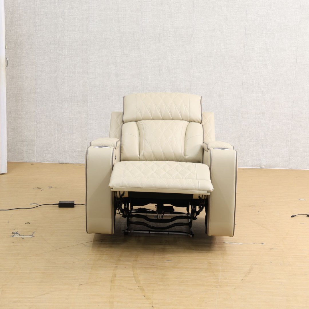 Beige Breathing Leather Living Room Recliner Chair