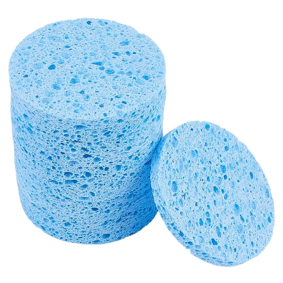 12Pcs Facial Cleansing Sponge Reusable Make-Up Remover Sponges Flat Round Face Washing Sponges Deep Sky Blue Make Up Sponges for DIY Daily Cleansing Gentle Exfoliating Makeup Removal
