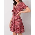 thumbnail image 5 of Women's Leopard Print Tie Front Short Sleeve Mini Dress 100% Polyester Lightweight Fabric for Everyday Wear Comfort, 5 of 11