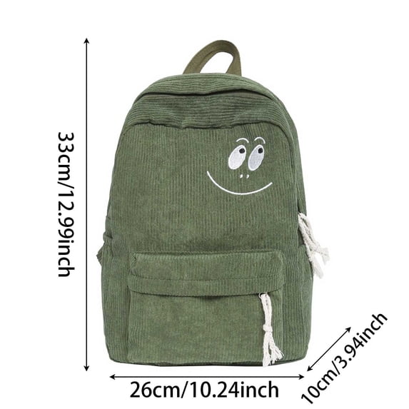 Backpack Corduroy Smile Face Embroidery Casual Backpack Large Capacity Lightweight Daypack