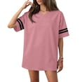 thumbnail image 2 of longantii Football Jerseys For Women Unisex Athletic T-Shirts Oversized Short Sleeve V Neck Y2k Streetwear Solid Color Loose Practice Sports Uniforms Outfits Pink S, 2 of 7