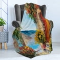thumbnail image 4 of Romantic Soft Flannel Fleece Throw Blanket, View from Italian Old Stone House Hills Painting Style Look Vine Leaves Flower, Cozy Plush for Indoor and Outdoor Use, 60" x 80", Multicolor, by Ambesonne, 4 of 5