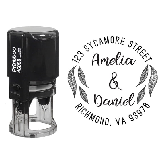 Printtoo Self Inking Custom Round Rubber Stamp Wedding Invitation Personalized Leaf Address Stamper