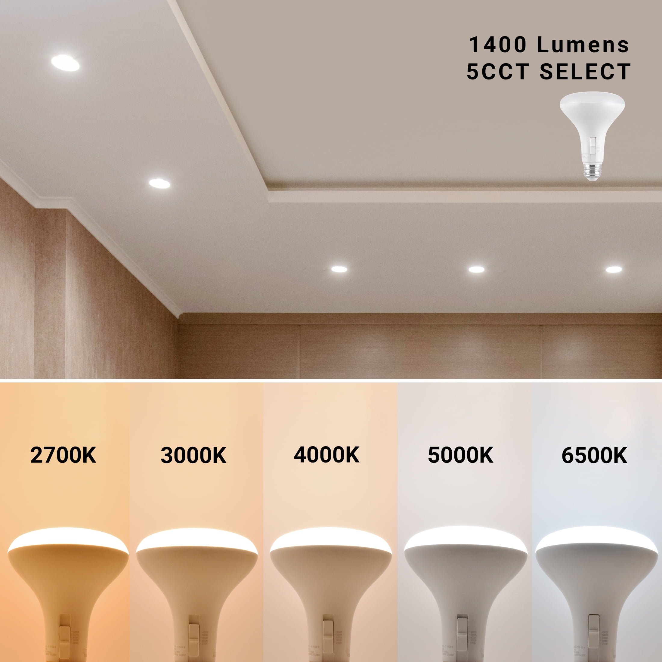 Great Value 5 ACT LED Floodlight Bulb, 14W(100W Equivalent) BR30 with E26 Medium Base Dimmable 4PK