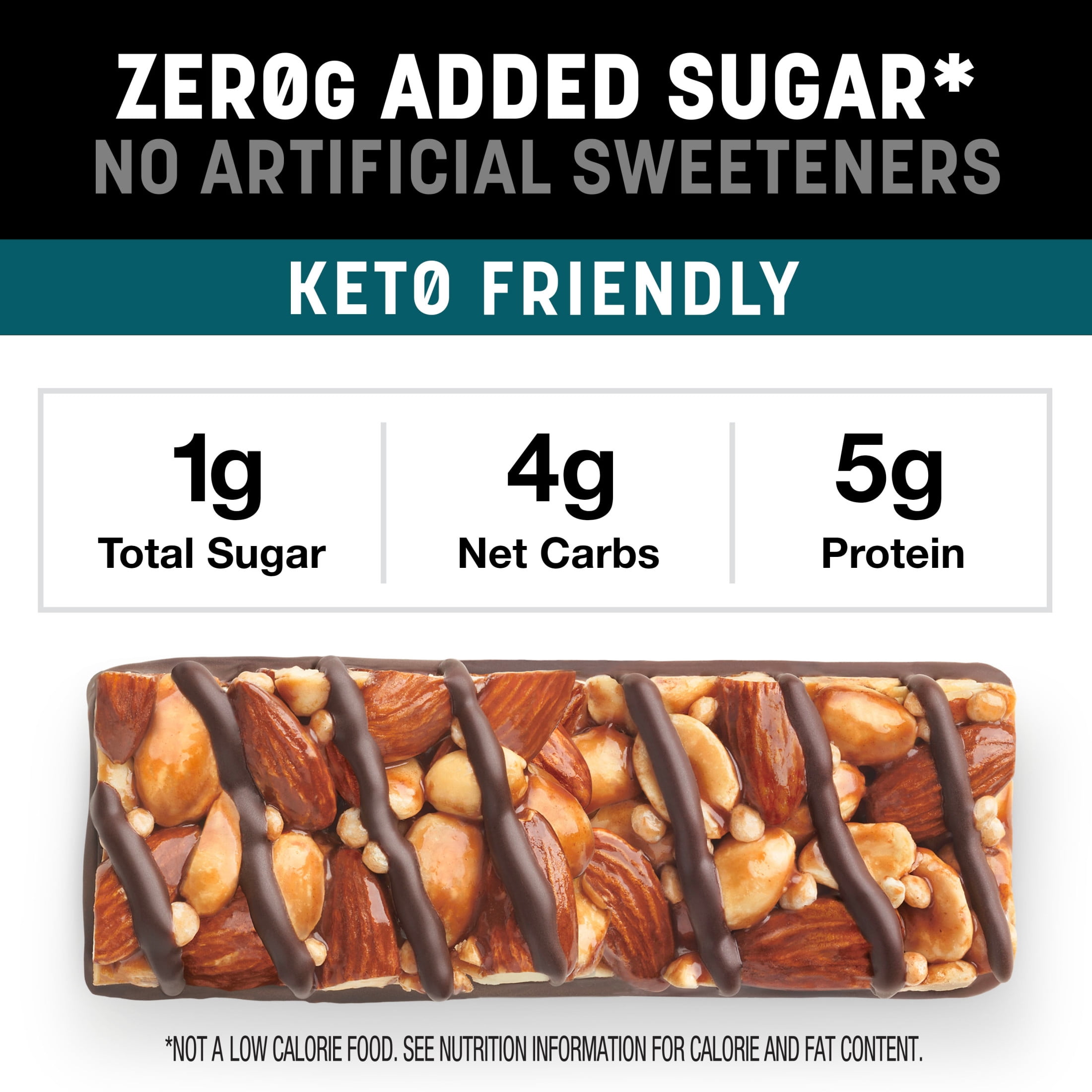 KIND ZERO Added Sugar Bars, Keto Friendly Snacks, Dark Chocolate Nuts and Sea Salt, 6.2oz Box 10 Count