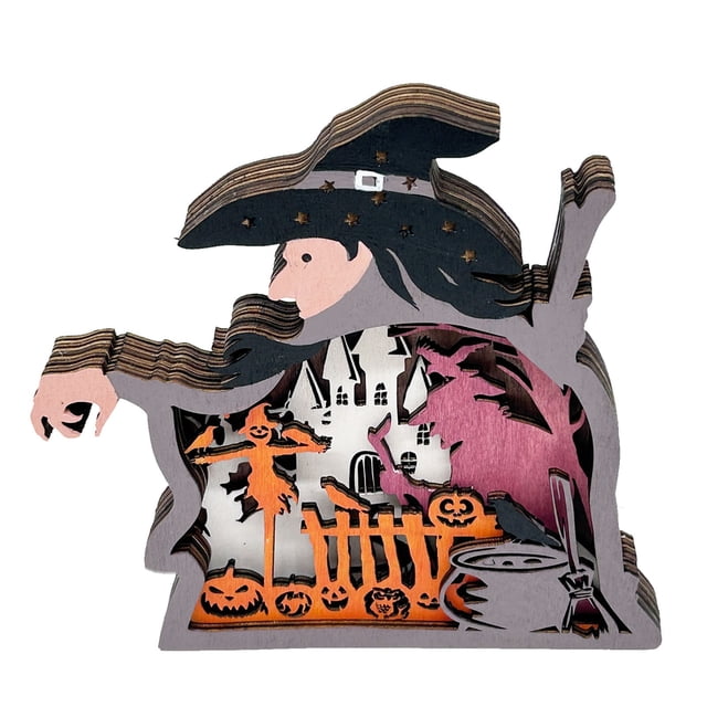 asddcavvf Wooden Witch Decoration: Enchanting Halloween Desktop Accessory For A Spellbinding Display