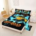 thumbnail image 2 of Castle Fairy Neon Off-Road Truck Queen Sheet Sets 4 Pieces for Teens, Lightning Burst Print Bed Set for Bedroom, Orange Blue, 2 of 6