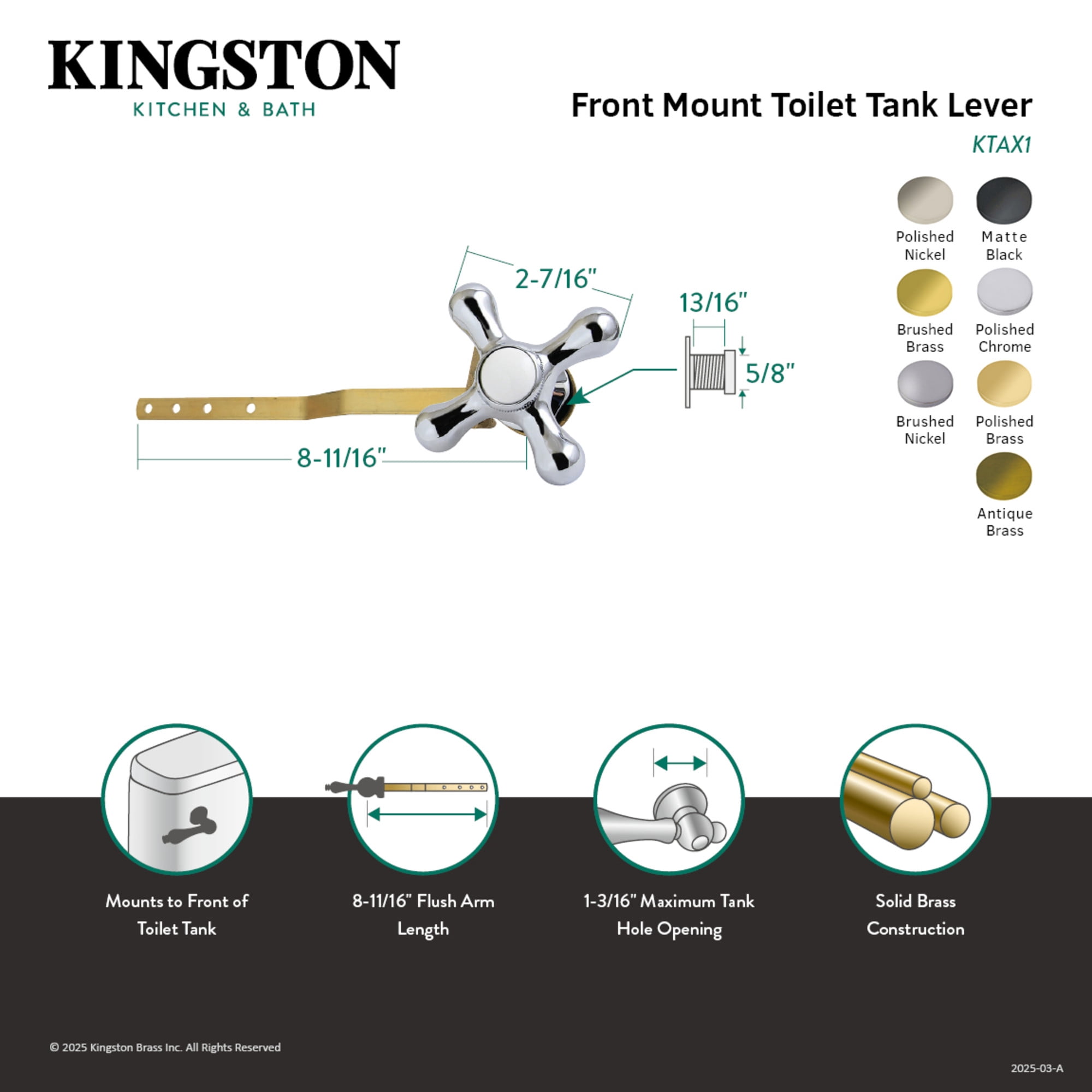 Kingston Brass KTAX0 Victorian Front Mount Toilet Tank Lever in Matte Black