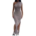 thumbnail image 5 of B91xZ Robes Décontractées pour Femmes Robe Midi Sans Manches à Volants Col Rond Taille Élastique, Gris TG, 5 of 5