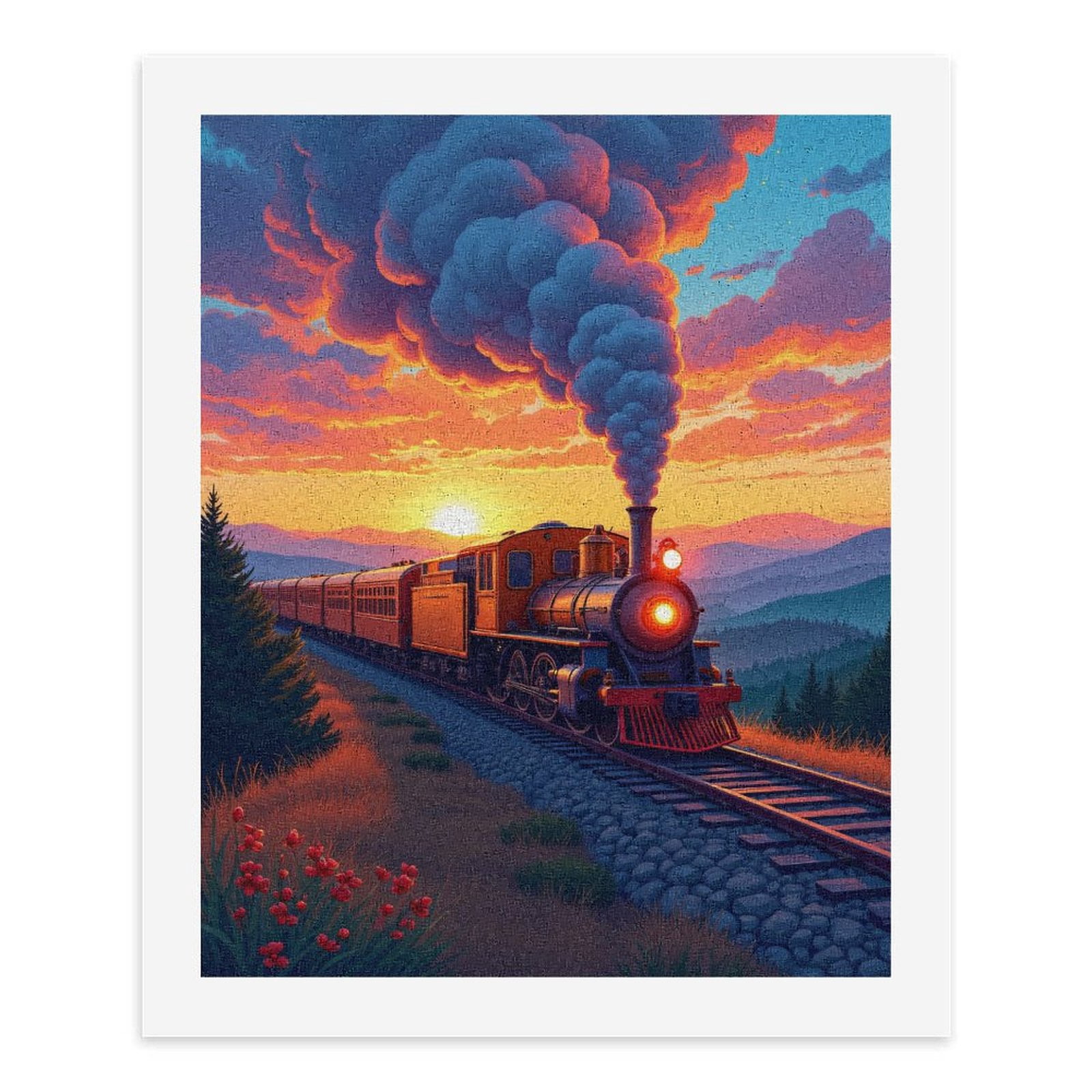 Paint by Numbers Kit for Adults, Train Sunset Scenic Journey Paint by Numbers, Easy Paint by Numbers Kit for Adults Beginner, DIY Adult Paint by Number Kits on Canvas, 12x16in Home Decor