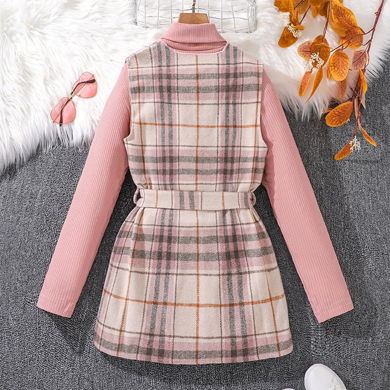 Girls Knitted Cardigan Dress Set for 6-12 Years, Long Sleeve Solid Color Dress with Cardigan