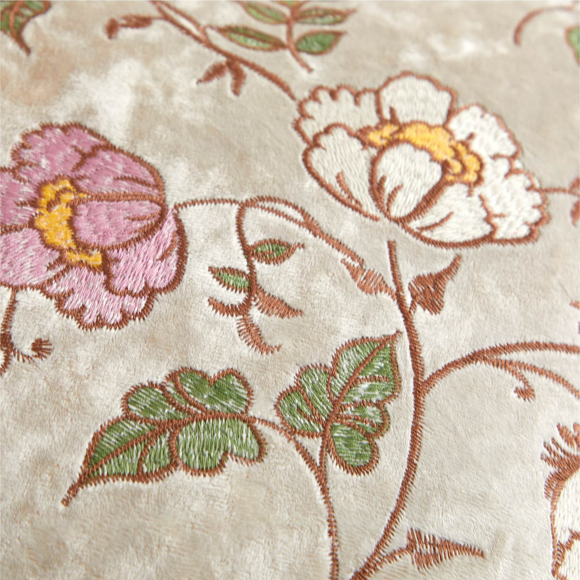 The Pioneer Woman Velvet Embroidered Floral Beige Decorative Pillow, 18" x 18"