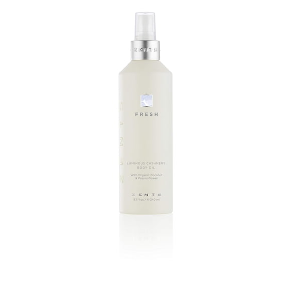 Aceite corporal Zents Luminous Cashmere (fragancia fresca) | Aceite corporal hidratante con vitamina E y aceite de coco orgánico | Suaviza y suaviza la piel | 8 onzas líquidas