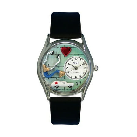 Whimsical EMT Navy Blue Leather And Silvertone Watch