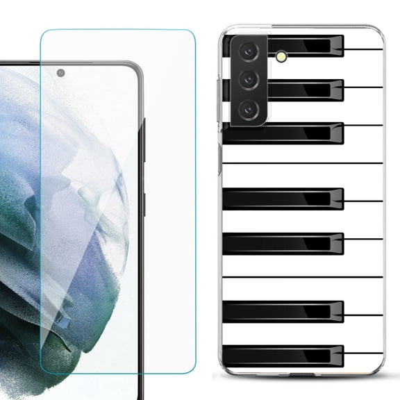 Slim-Fit TPU Fashion Phone Case for Samsung Galaxy S21 FE 5G Fan Edition, with Tempered Glass Screen Protector, by OneToughShield ® - Piano Design