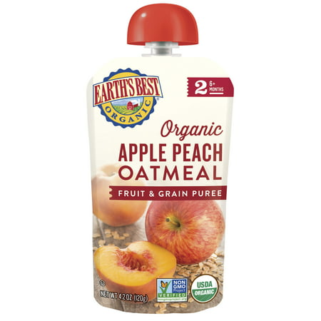 Earth's Best Organic Stage 2, Apple Peach Oatmeal Fruit and Grain Puree, 4.2 Ounce
