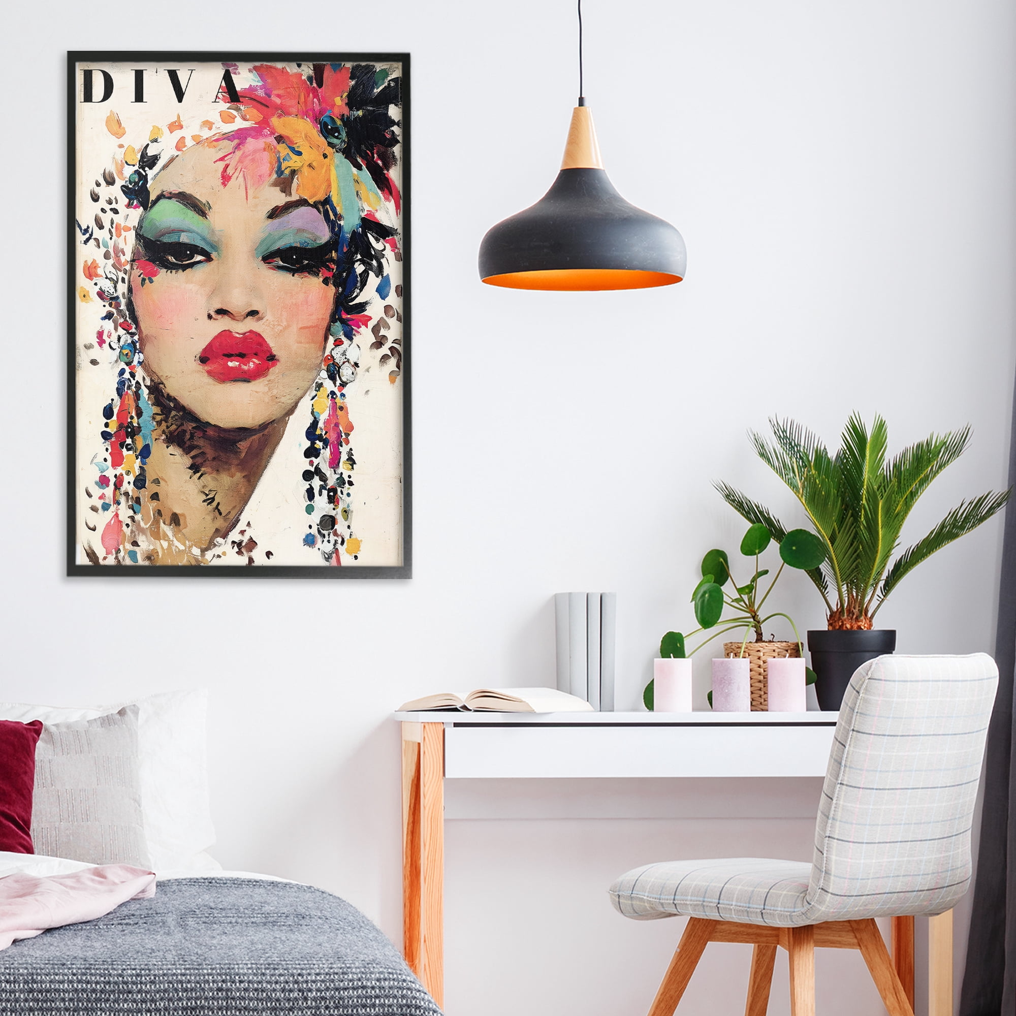 Stupell Industries Diva Fashion Portrait Black Framed Giclee Art, design by Annabelle Hall