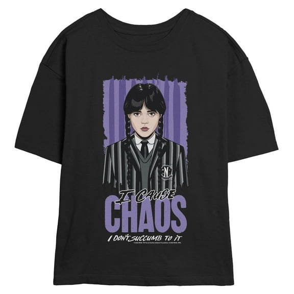 Juniors Wednesday I Cause Chaos Art T Shirt