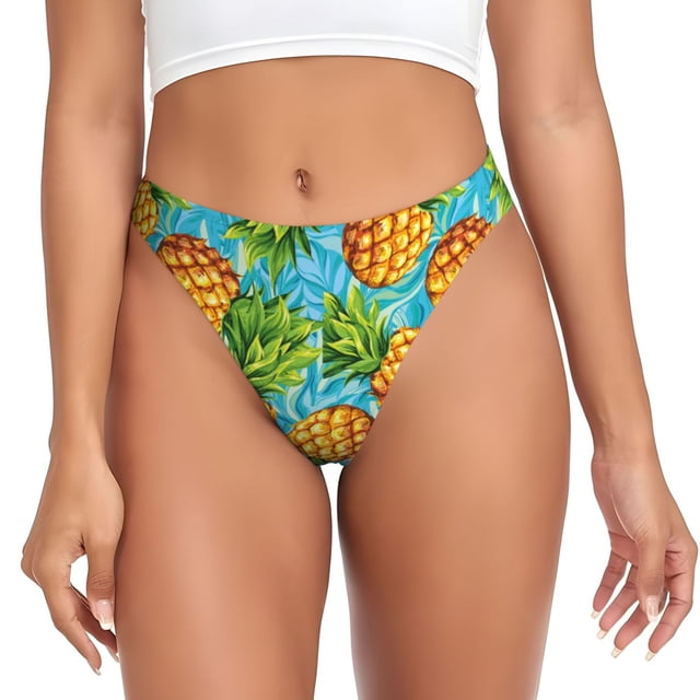 Balery Pineapple Tangas de Algodón para Mujer con Estampado – Ropa Interior Sexy, Transpirable, G-string-Small