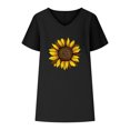 thumbnail image 2 of WREESH Women's Cotton Linen Sunflower T-Shirt V-Neck Short Sleeve Dolman Top Black, 2 of 5