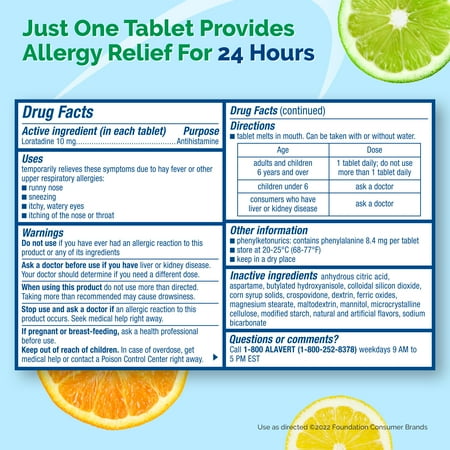 Alavert Allergy 24Hour Relief (Citrust Burst Flavor Orally Disintegrating Tablets), NonDrowsy, Antihistamine, Citrus Burst, 60 Count