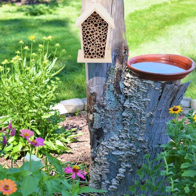 Tubular Channels Safe and Non- House, Wooden Bee House, Quality Natural Wood for Bees Insects