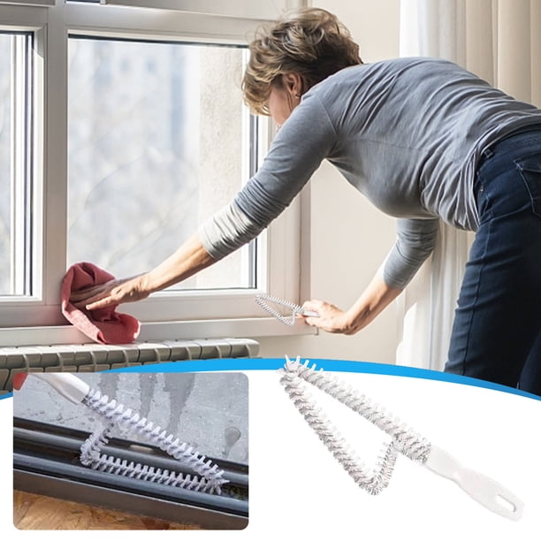 Cepillo de limpieza para rieles de ventanas y espacios estrechos, fregador doméstico profundo con cerdas densas y anguladas y mango para juntas de azulejos, ventanas y electrodomésticos.
