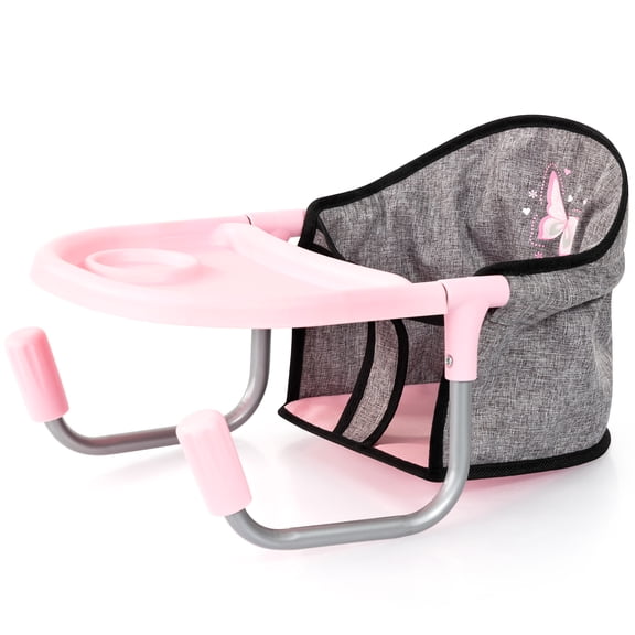 Bayer Design: Doll Table Seat - Grey-Pink-Butterfly - Attaches To Table, Dining Tray, Feeding Toy, Foldable, Accessory For Dolls Up To 18", Kids 3 