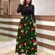 thumbnail image 2 of Vestido de manga larga para mujer Navidad cuello redondo Santa muñeco de nieve estampado cintura alta Boho Maxi vestido Casual fiesta vestido de noche Fridja  nbo1979, 2 of 5
