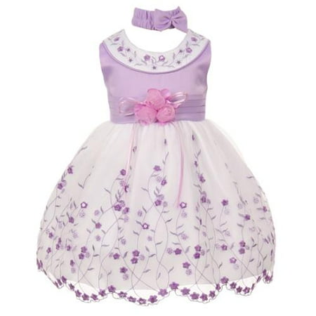 Multi Color Jeweled Flower - Baby Girls Lilac White Floral Jeweled Flower Girl Bubble Dress 3M