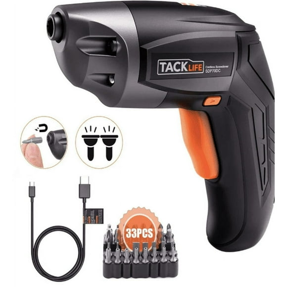 TACKLIFE Cordless Screwdriver, Electric Screwdriver Rechargeable 3.6 Volts 2000mAh Lithium Ion Battery With 33Pcs Free Screw Bits Set,USB Charging With Two LED, SDP70DC