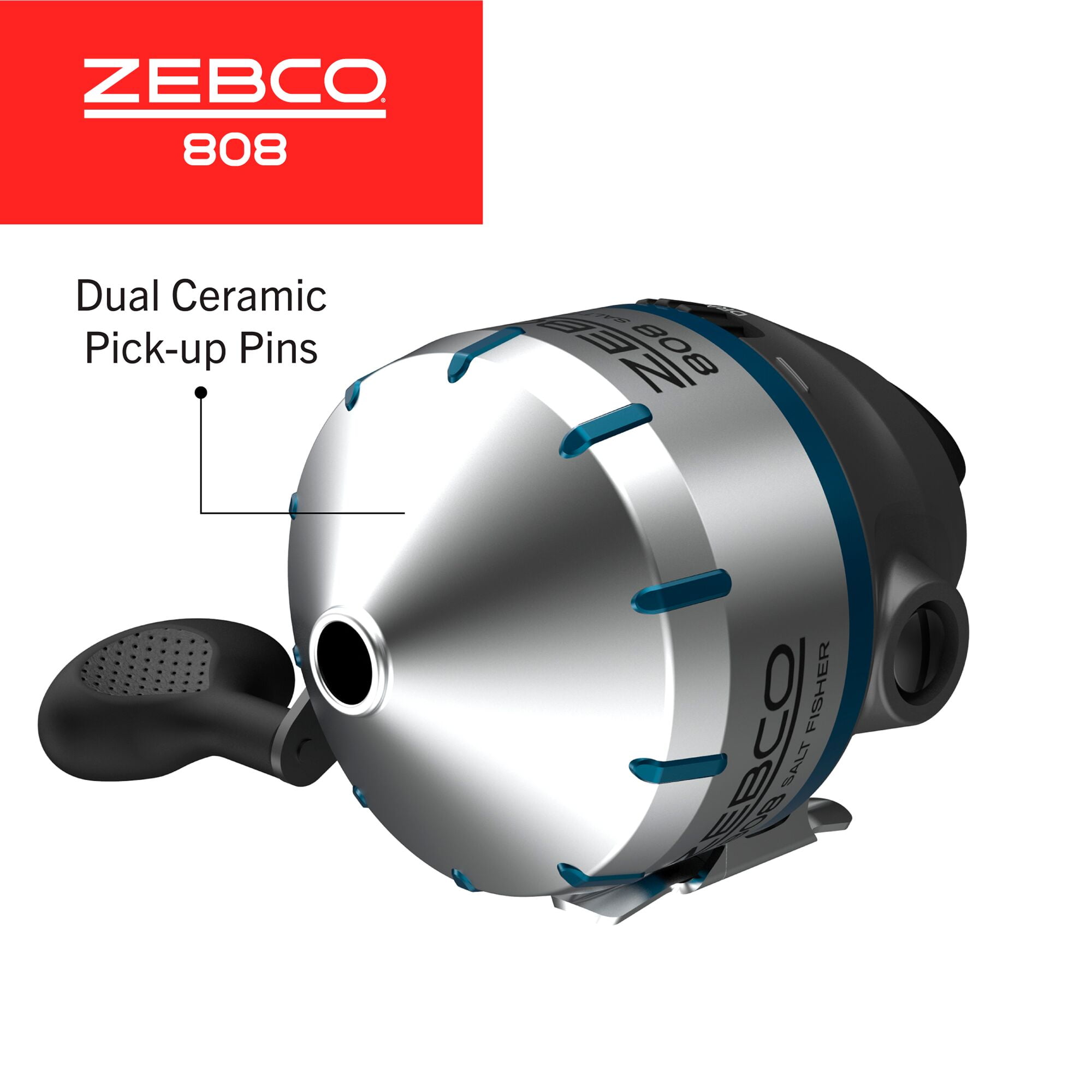 Zebco 808 Saltfisher Spincast Fishing Reel, Size 80 Reel, Stainless Steel Ball Bearing Drive, (Clam Packaging)