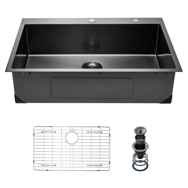 25" Kitchen Sink Top Mount Single Bowl Drop-In Basin Stainless Steel Black