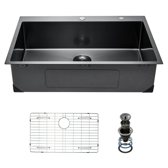25" Kitchen Sink Top Mount Single Bowl Drop-In Basin Stainless Steel Black