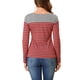 thumbnail image 3 of BLUSA DE MUJER INSPIRE CHIC T-SHIRT CASUAL DE MANGA LARGA A RAYAS EN BLOQUES DE COLOR M ROJO GRIS, 3 of 7