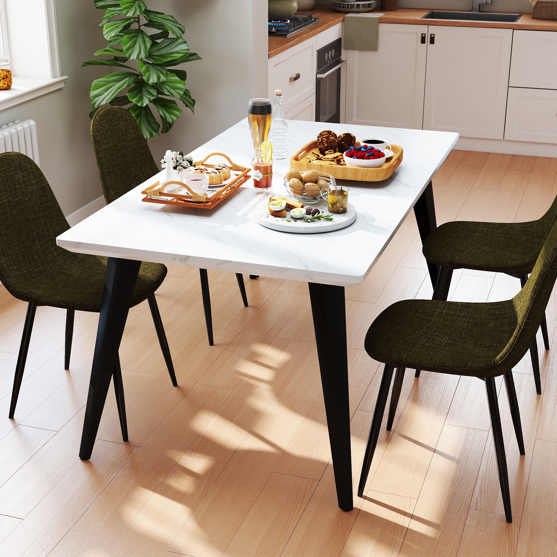 Homy Casa 63 inch Modern Dining Set, Dining Table with 4 Chairs