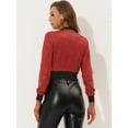 thumbnail image 4 of INSPIRE CHIC Women's Sequin Sparkle Open Front Cardigan Coat Zipper Cropped Bomber Jacket Reds L, 4 of 5