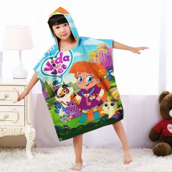 Vida the Vet Hooded Beach Towel Poncho for Kid Girls Toddlers Boys Bath Pool Swim Cover-ups Swimwear Soft Lightweight Microfiber