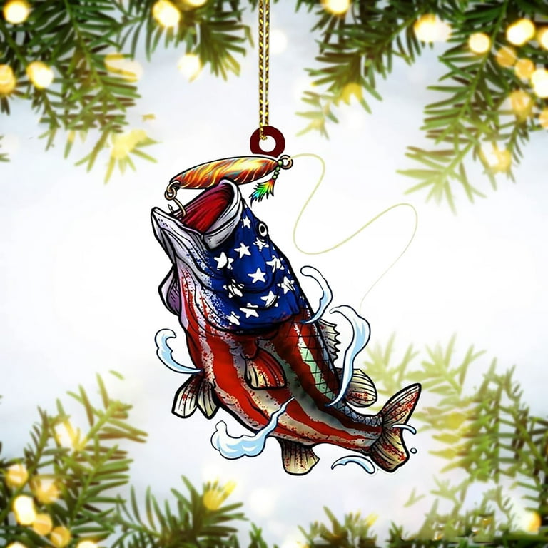Personalized Green Bass Fish Largemouth Flat 2D Christmas Ornaments Tree Decorations Rear View Mirror Accessories Mini Christmas Ornaments (Christmas