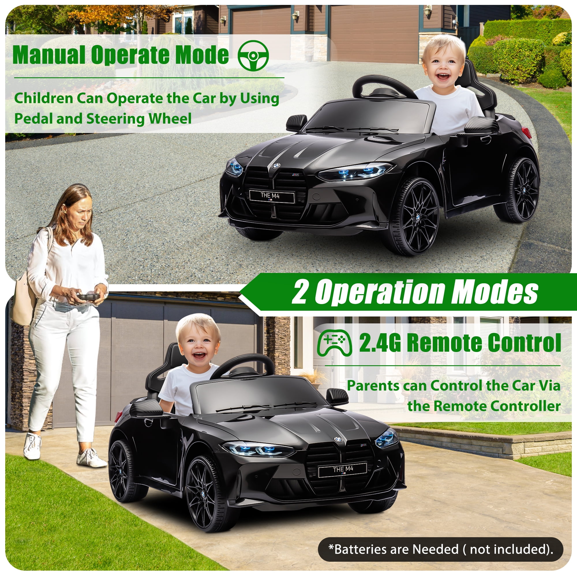 12V Ride on Cars with Remote Control, Licensed BMW M4 Battery Powered Ride on Toys for Kids Boys Girls Gifts, Kids Electric Cars Vehicle with Music, Bluetooth, Story, USB/MP3 Port, LED Light, Black