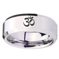 thumbnail image 2 of Tungsten Ohm Design Om Yoga 8mm Glossy Gray Polished Beveled Edges Men Ring, 2 of 2