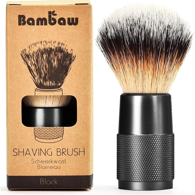 Brosse à Raser Synthétique Noire / Meilleur Traitement des Poils Incarnés / Brosse à Raser Humide / Brosse à Raser Manche en Métal / Traitement de Votre Rasoir / Bambaw