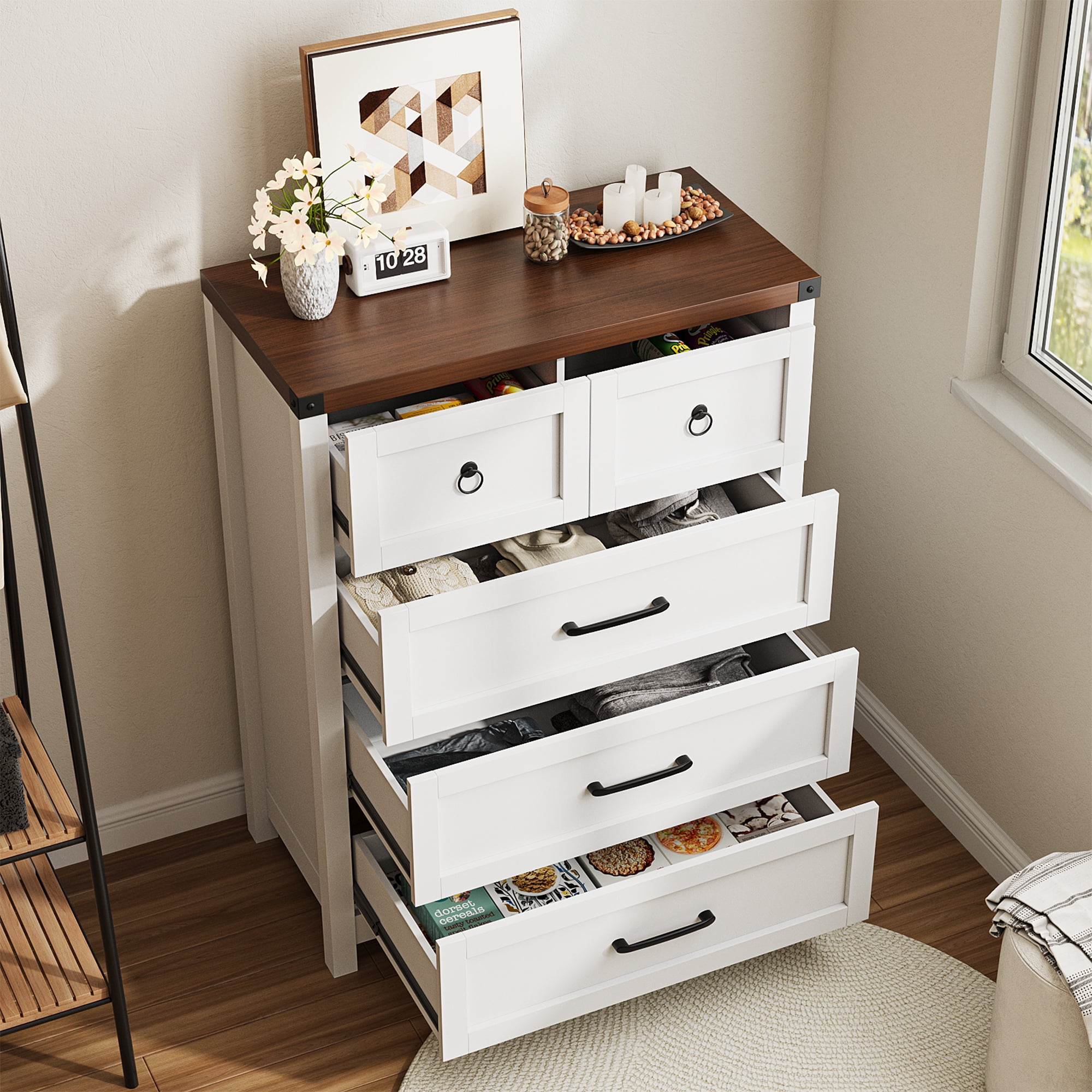 Conate 5 Drawer Dresser for Bedroom, Farmhouse 41.3" Tall Chest of Dresser with Large Storage, Wood Storage Dresser and Organizer for Living Room, Hallway, Closet