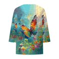 thumbnail image 4 of SOOMLON 3/4 Length Sleeve Women's Shirts Plus Size Tunic Cotton Oversized Tops Casual V Neck Shirts Cute Butterfly Graphic T Shirts 2025 Trendy Spring Summer Ladies Tops Loose Fit Outfits Pullover XL, 4 of 5